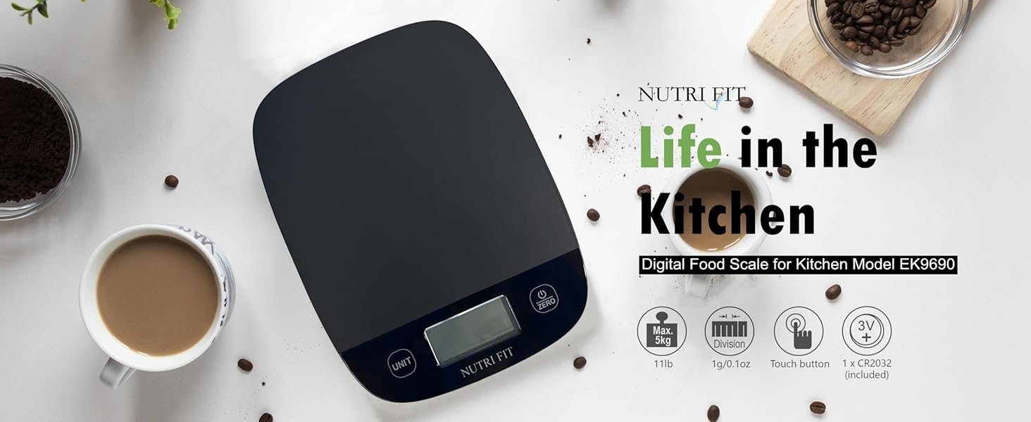 Кухонні ваги Nutri Fit – цифрові, ультратонкі, багатофункціональні, 5 кг, чорний колір