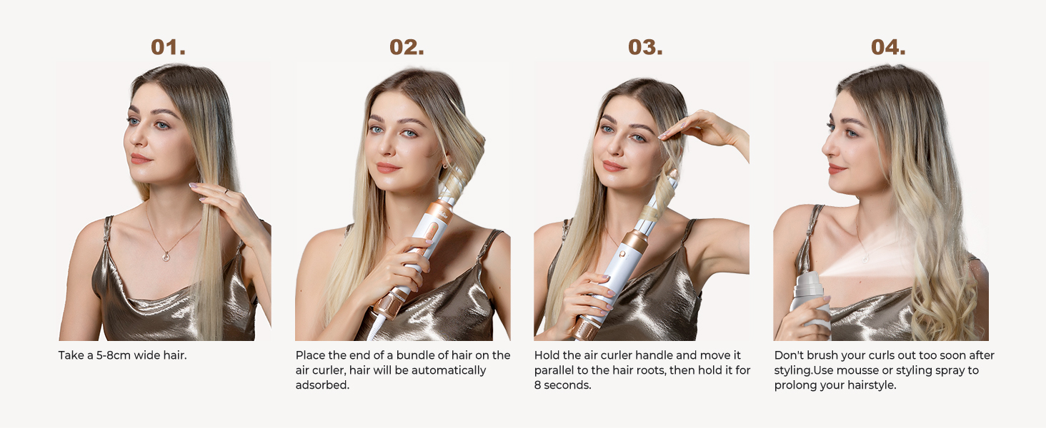 UKLISS Air Styler 7 в 1: фен-щітка з 7 насадками для сушіння, укладання та об'єму волосся, іонізація, білий