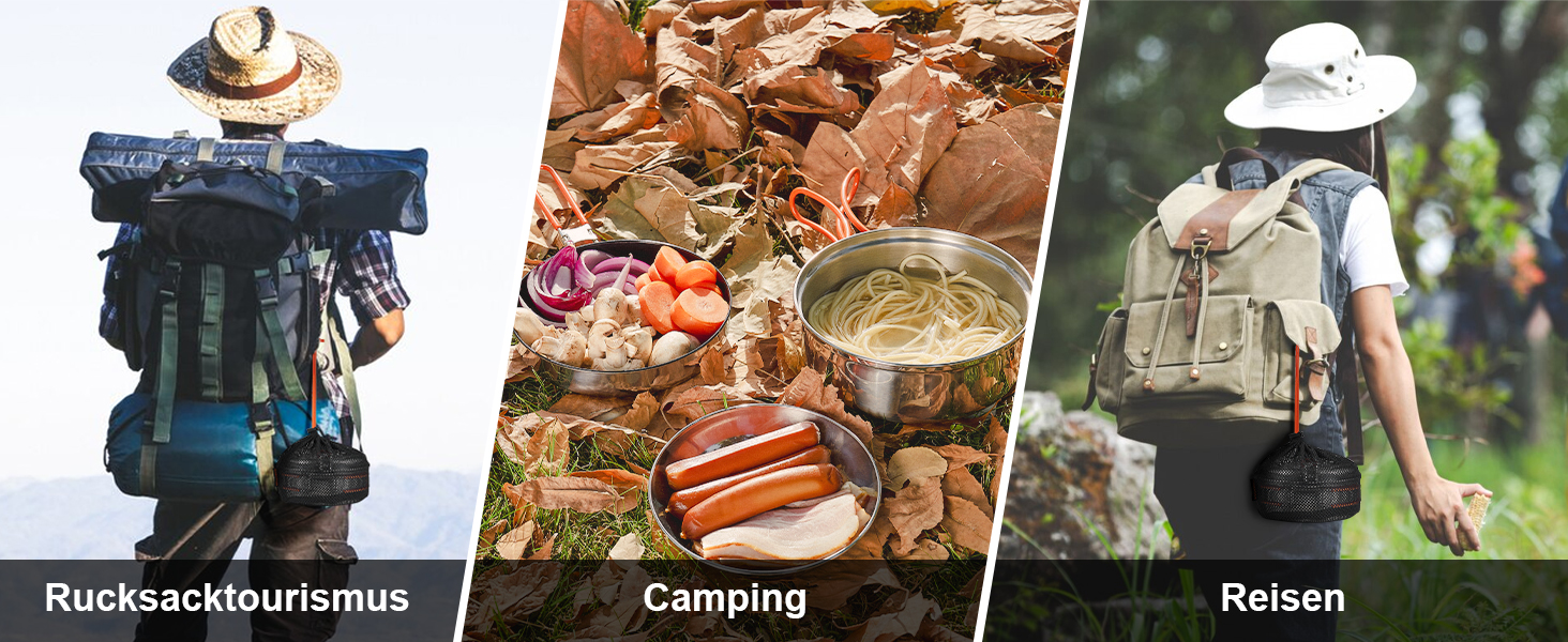 Набір посуду для кемпінгу Odoland з нержавіючої сталі 10 предметів: каструля, сковорода, тарілки, миски, виделки, ножі, ложки. Ідеально для пікніків, походів та кемпінгу.