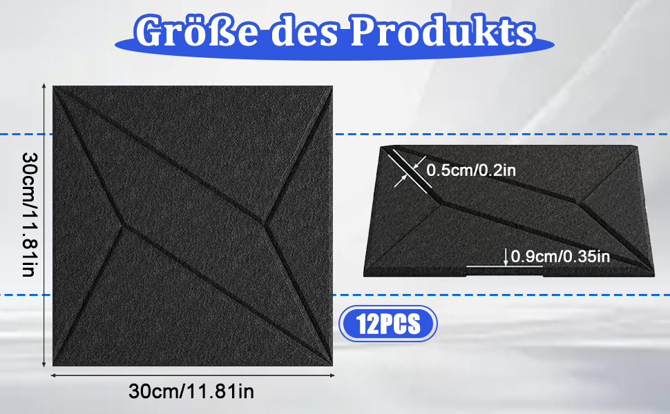 Самоклеючі акустичні панелі для звукоізоляції 30x30x0.9 см, 12 шт — шумопоглинаючі плити з лінійним дизайном для студії, кінотеатру та ігрової кімнати