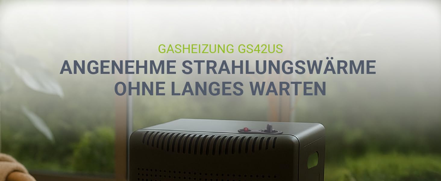 Газовий обігрівач Juskys® GS42US - 4200 Вт, чорний колір, з регулятором тиску та шлангом. Мобільний, ефективний та енергозберігаючий газовий нагрівач, газовий камін, газове обладнання