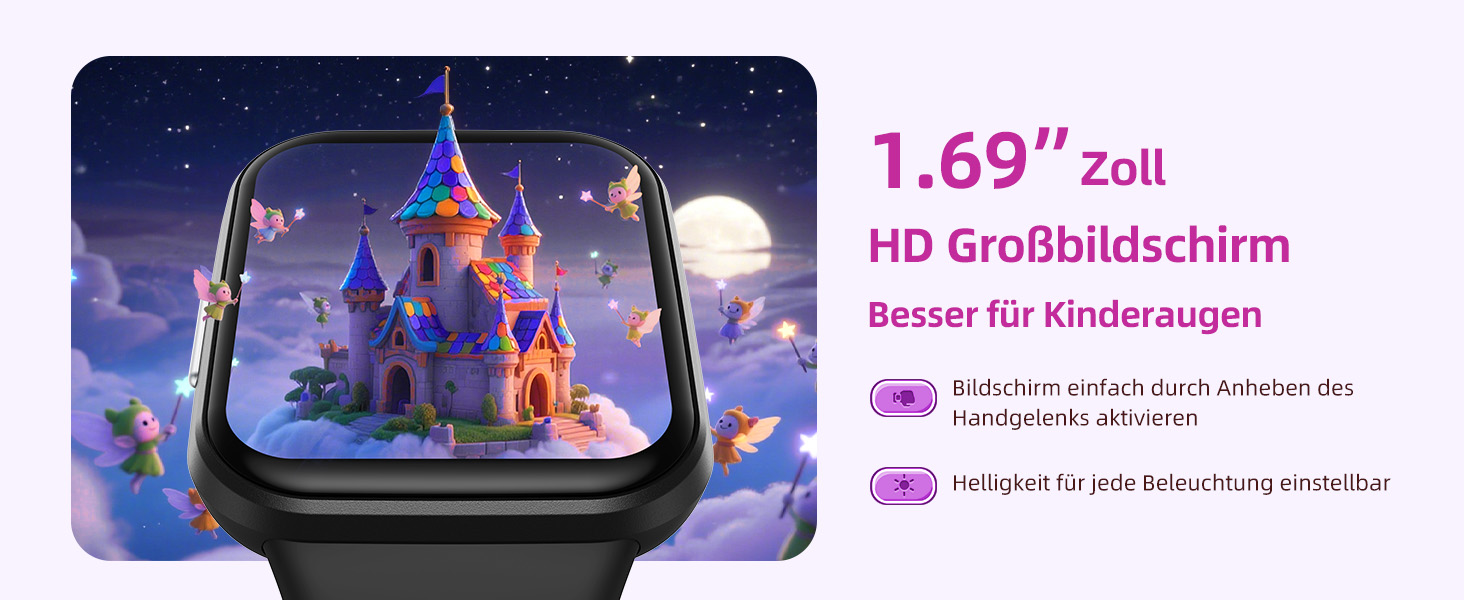 Дитячий розумний годинник Parsonver, 1.69' - фітнес-трекер з пульсометром, монітором сну, IP68, 20 спортивних режимів, для дітей 6-12 років, чорний