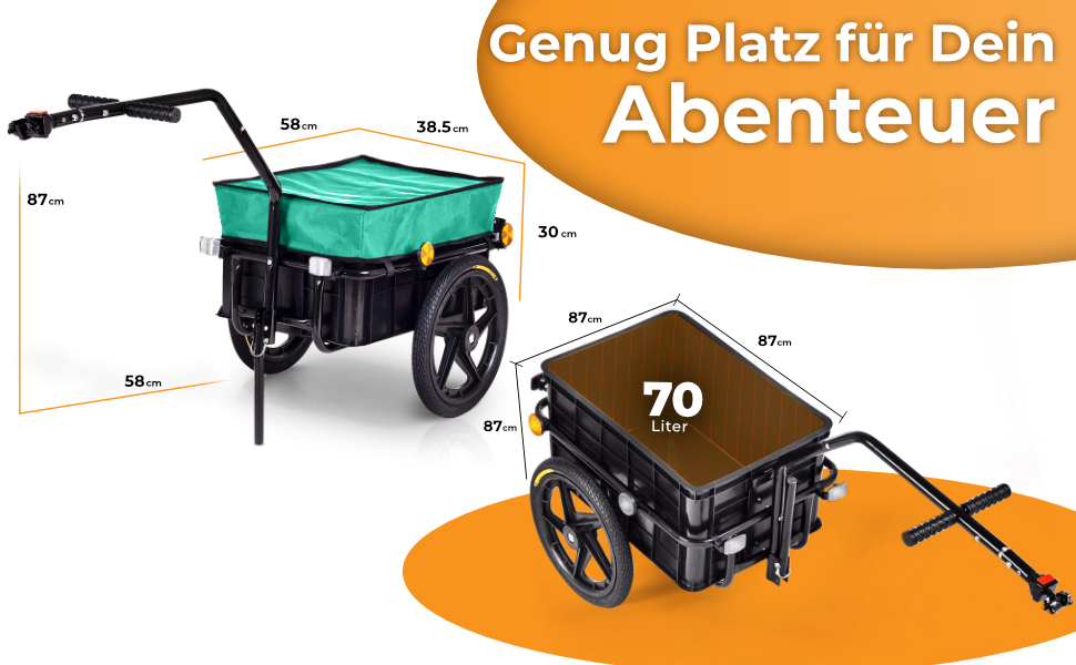 Причіп SAMAX 70 літрів / 60 кг: вантажний причіп для велосипеда з кріпленням, чорний, зелений