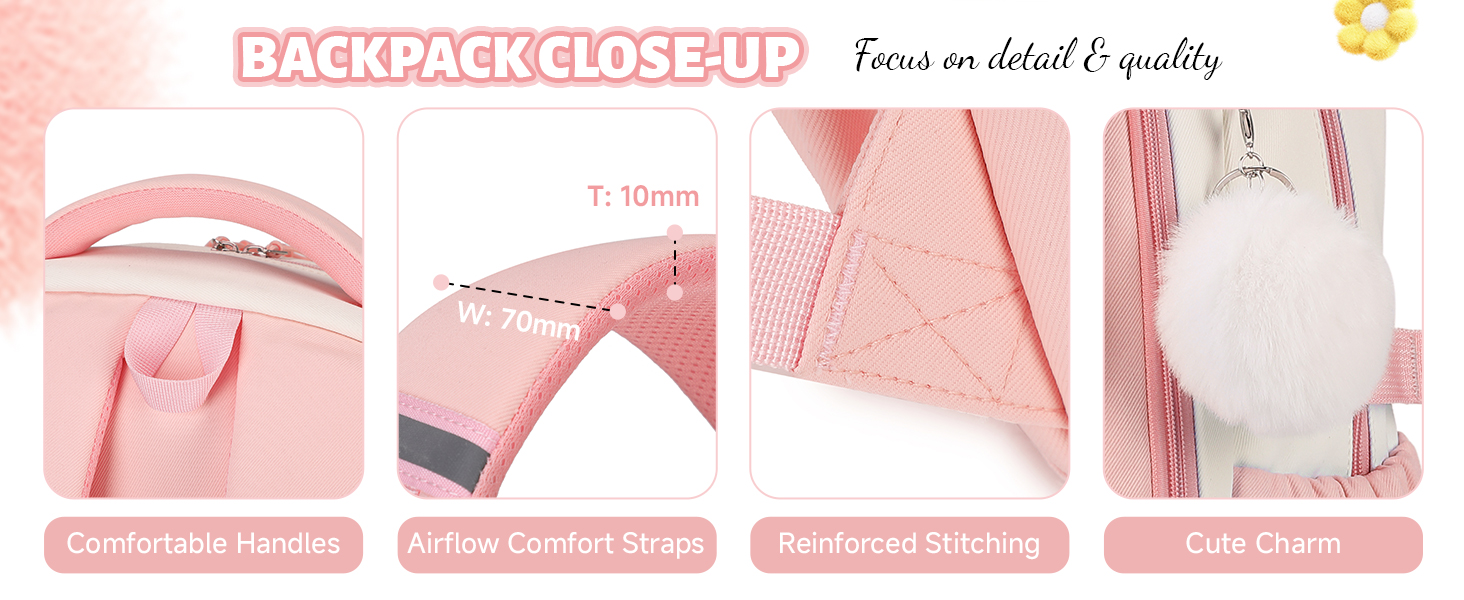 Шкільний рюкзак для дівчаток-підлітків, рожевий, з помпоном, тролей-петлею та світловідбивачами. Великий рюкзак для школи та подорожей, 3-7 клас, водонепроникний