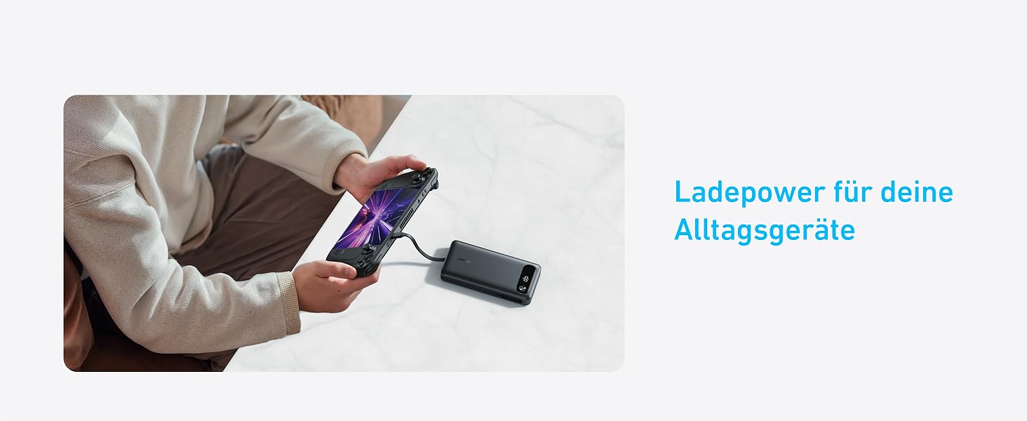 Powerbank Anker 20000mAh з вбудованим USB-C кабелем, 87W, 1 USB-C та 1 USB-A, для MacBook, iPhone, Samsung, Switch та інших пристроїв (Чорний)