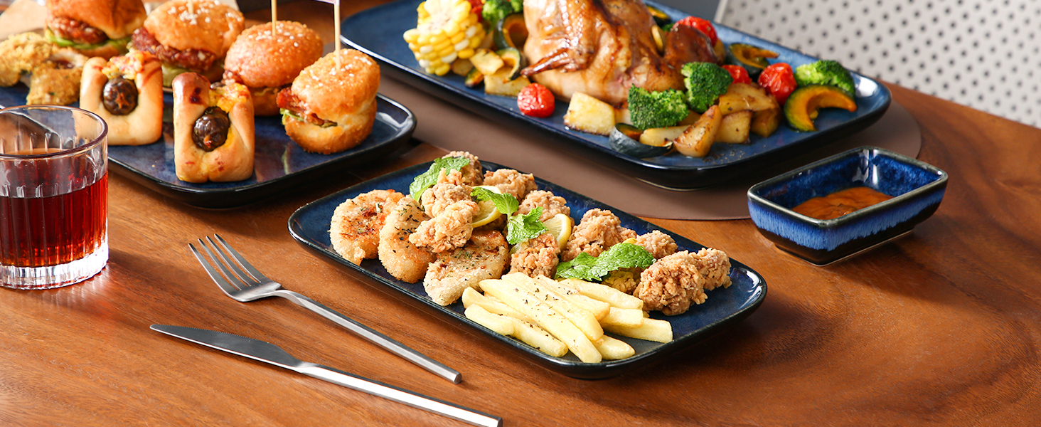 Набір тарілок Vancasso Servierplatten Stern 4 персони, 3 шт. (зелений/блакитний), кераміка, для сервірування, миття в посудомийній машині, мікрохвильовка