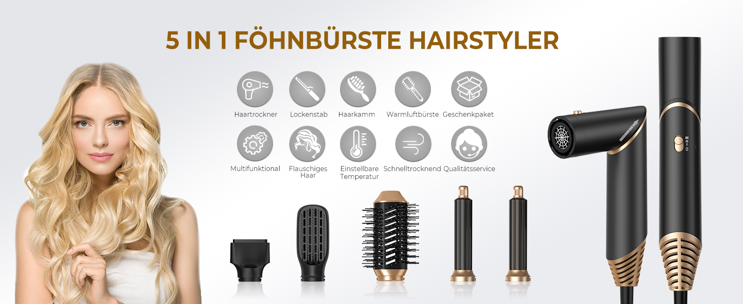 Набір для укладки волосся Airstyler 5 в 1: фен, щітка, плойка, брашшін, стайлер. Чорний