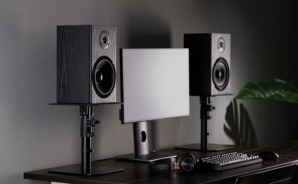 Підставка для колонок mywall HS31L: 2 шт., чорний колір, настільна, кут нахилу +/-15°, вантажопідйомність до 15 кг