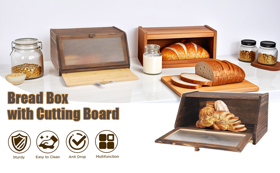 Дерев'яний хлібний ящик з кришкою та дощечкою для нарізання, Brotaufbewahrung