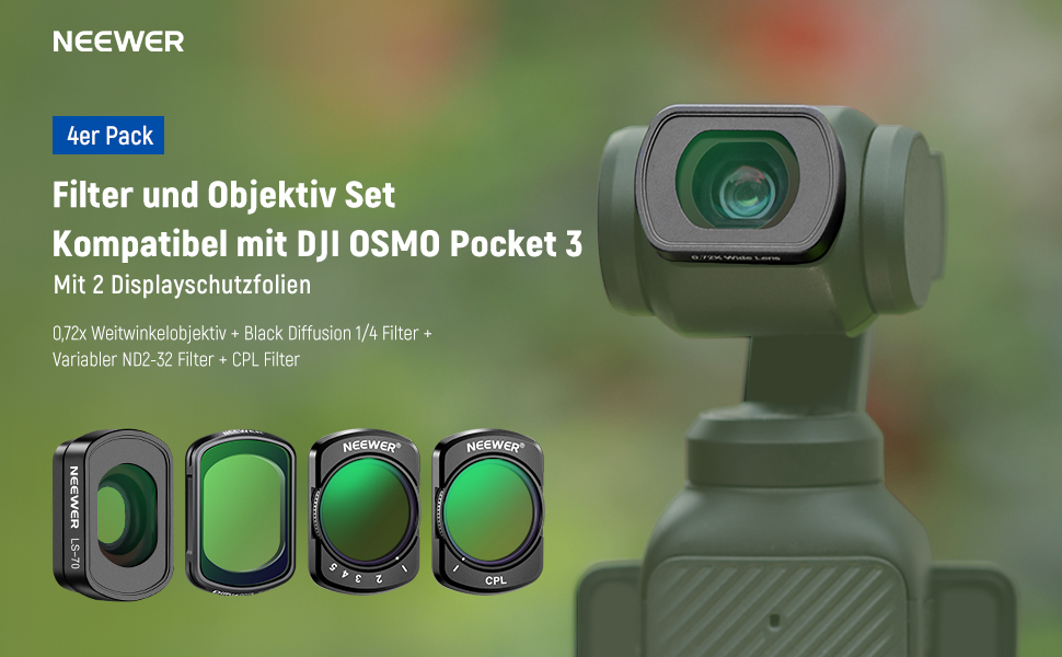 Набір фільтрів ND NEEWER для DJI Osmo Pocket 3: ND2-32, CPL, 0.72x, з захисними плівками