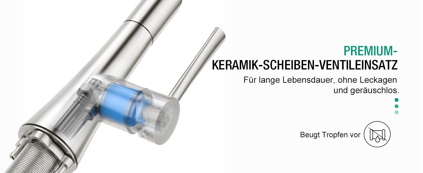 Кран кухонний CREA з 3 функціями: душ, висувна лійка, поворотний вилив, чорний, нержавіюча сталь