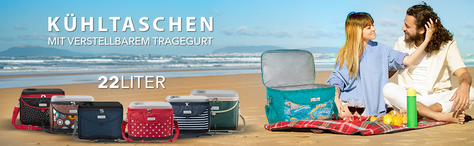 Термосумка Anndora 22 л, 35 x 24 x 27 см, для пікніка, блакитний/білий колір