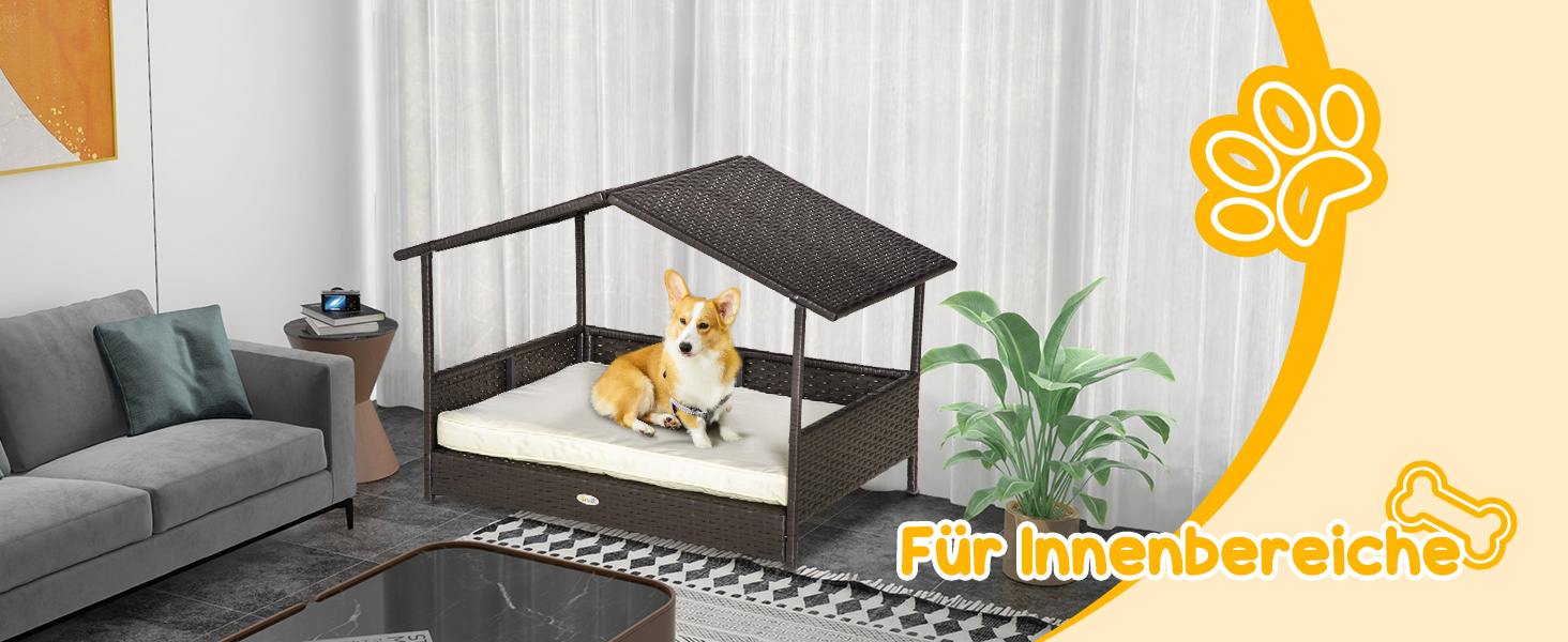 PawHut Лежанка для собак на вулицю з дахом, піднята лежанка для маленьких та середніх собак, прохолодна лежанка для домашніх тварин з металевим каркасом, подушка для вулиці, 69 x 98 x 70 см, кавово-коричневий колір