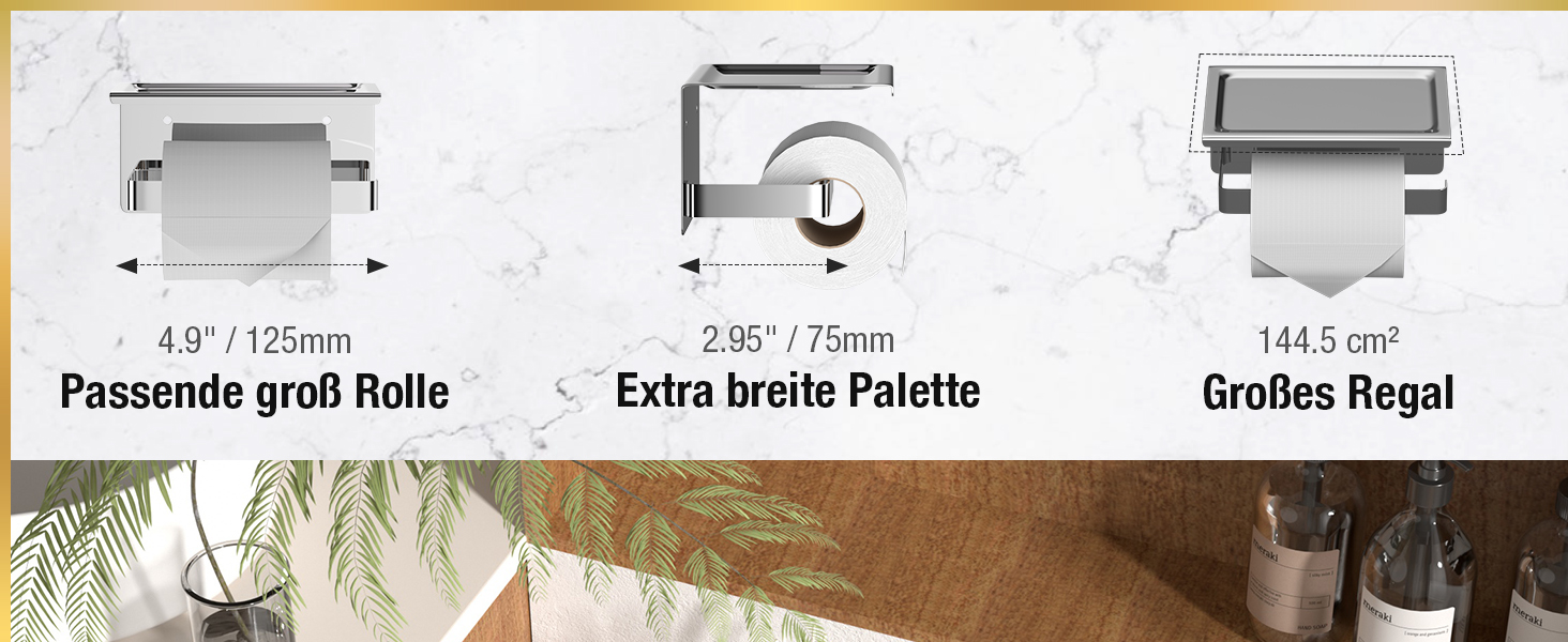 Тримач туалетного паперу HITSLAM без свердління, нержавіюча сталь з полицею, самоклеючий, для ванної кімнати