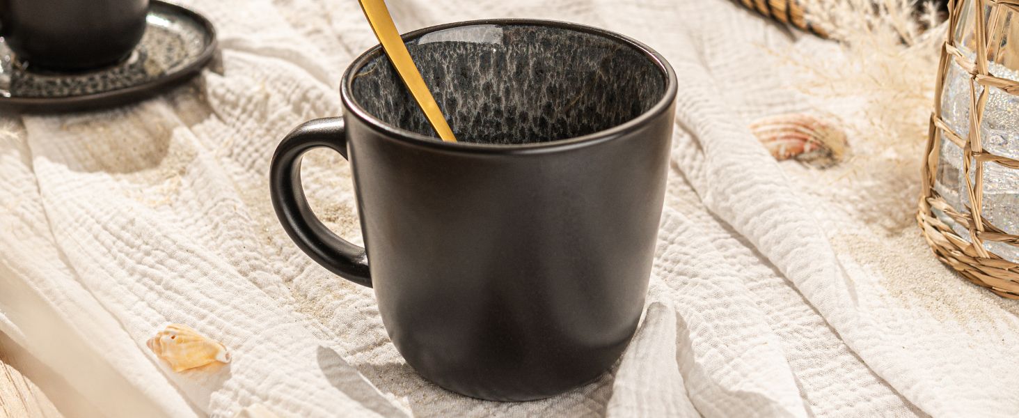 Набір кавових чашок Sänger Sydney (6 шт.) з кераміки, 430 мл, сірий, для кави та чаю, миючі в посудомийній машині, для мікрохвильової печі