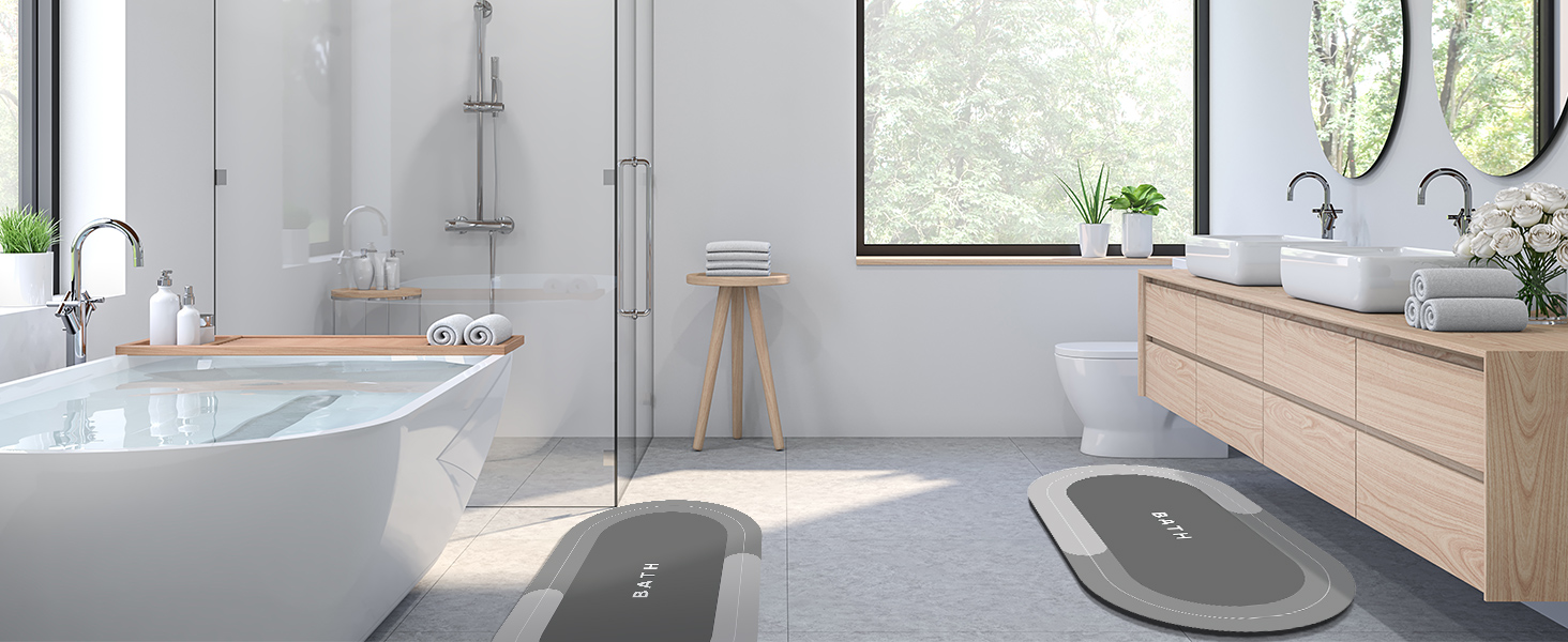 Килимок для ванної кімнати, гумовий, швидковисихаючий, неслизький, 40 x 60 см (Світло-сірий)