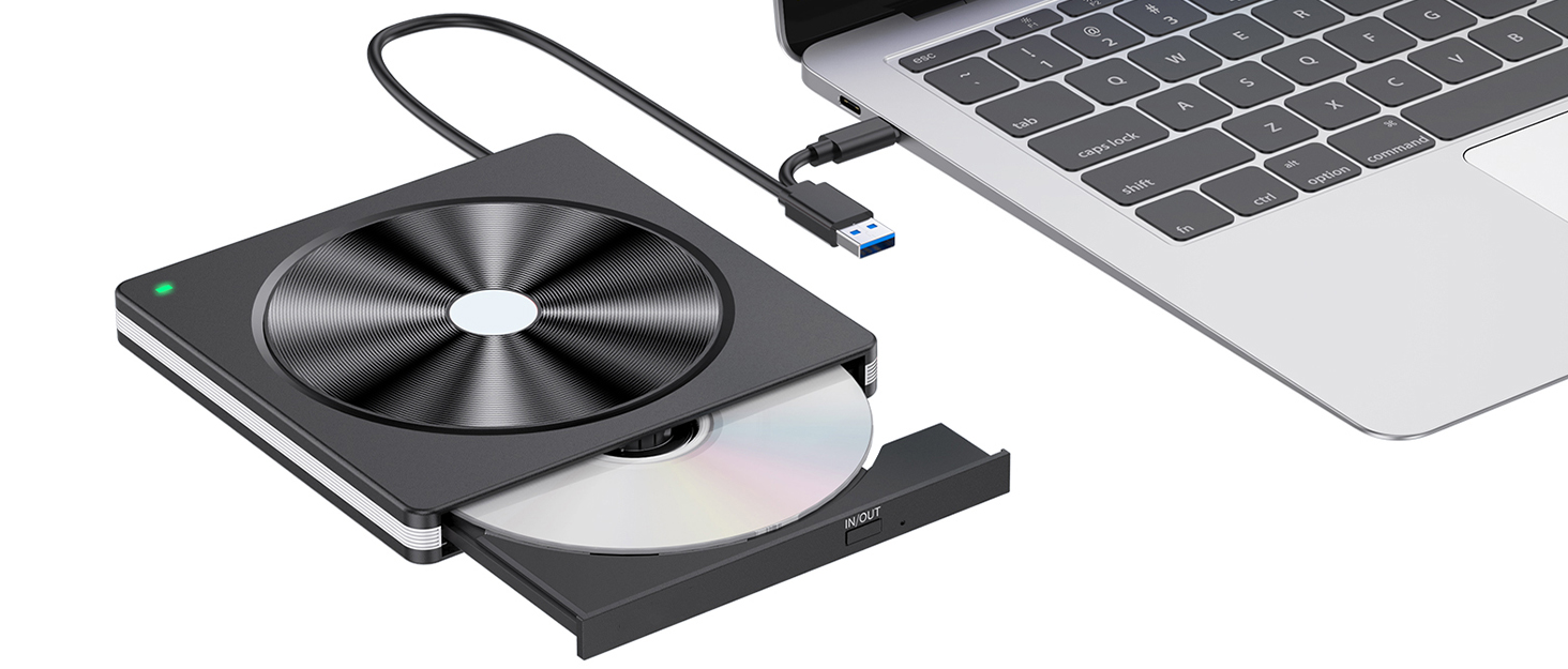 Зовнішній DVD/CD привід USB 3.0 та USB-C, DVD-записувач для ноутбука, ПК, Mac OS, Windows, Linux (Білий)