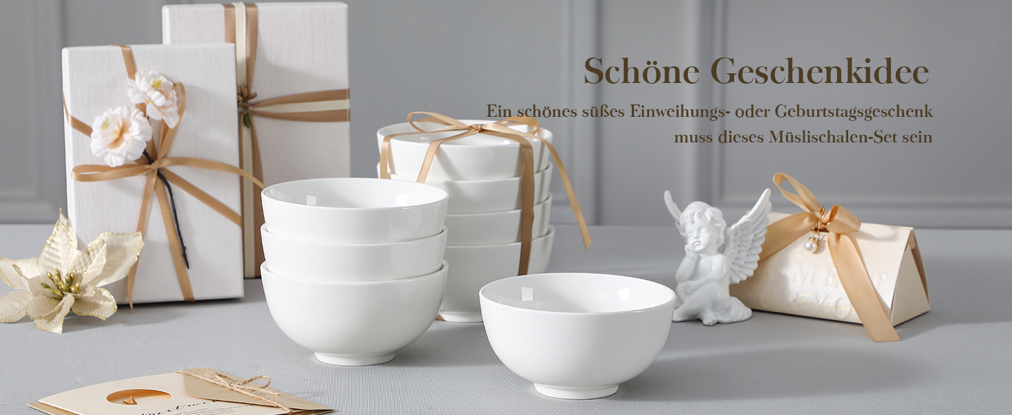 MALACASA Набір з 8 порцелянових мисок для мюслі та супу, 420 мл, кремово-білий, 12.8x12.8x6.5 см