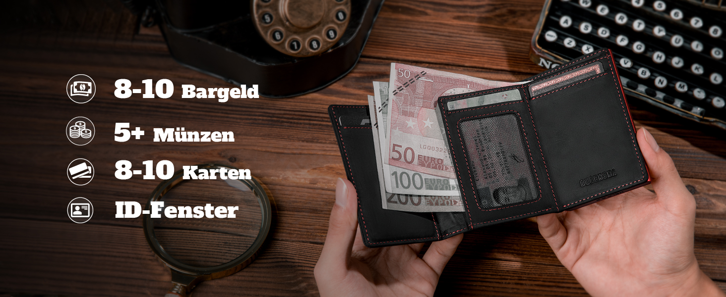 Портмоне чоловіче DODENSHA MagSnap Slim з відділенням для монет, RFID захистом, на 10+ карт, чорно-червоне
