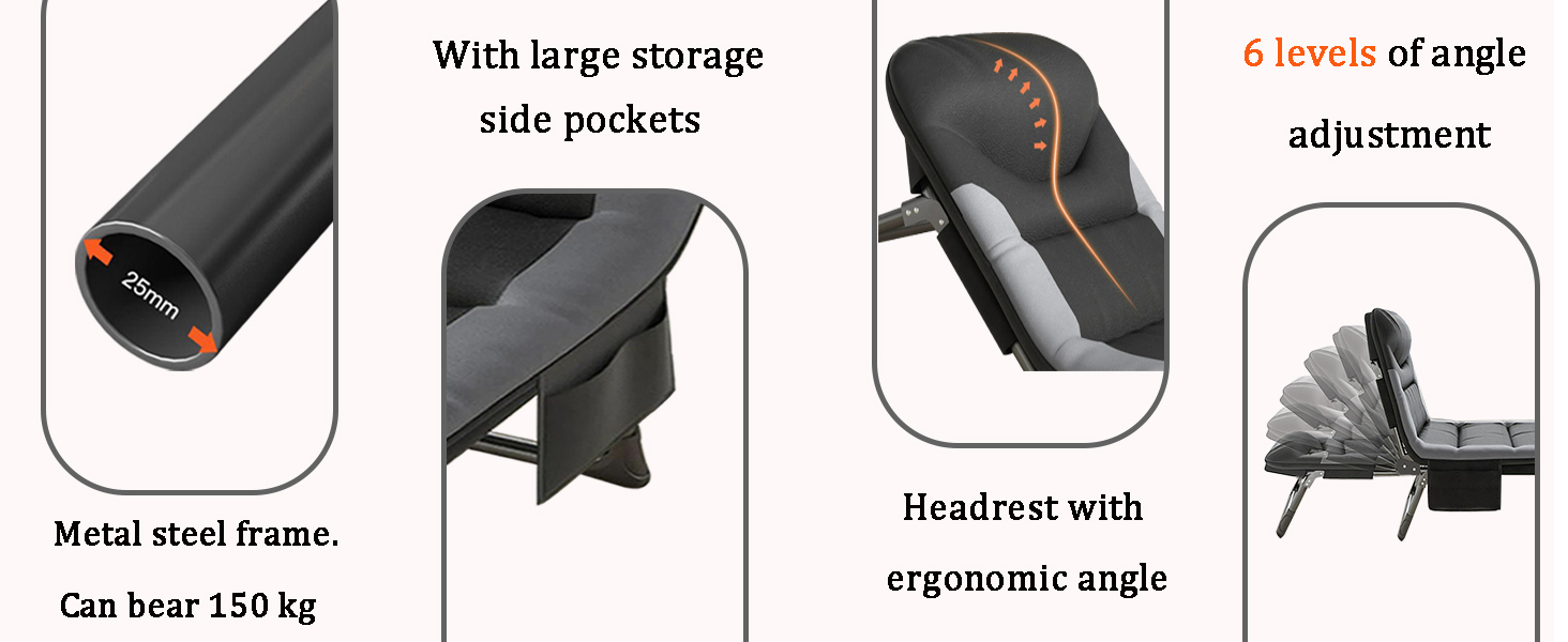 Розкладне ліжко для кемпінгу XXL - широке кемпінгове ліжко, розкладне, легке, з регульованою спинкою, для відпочинку на природі та вдома