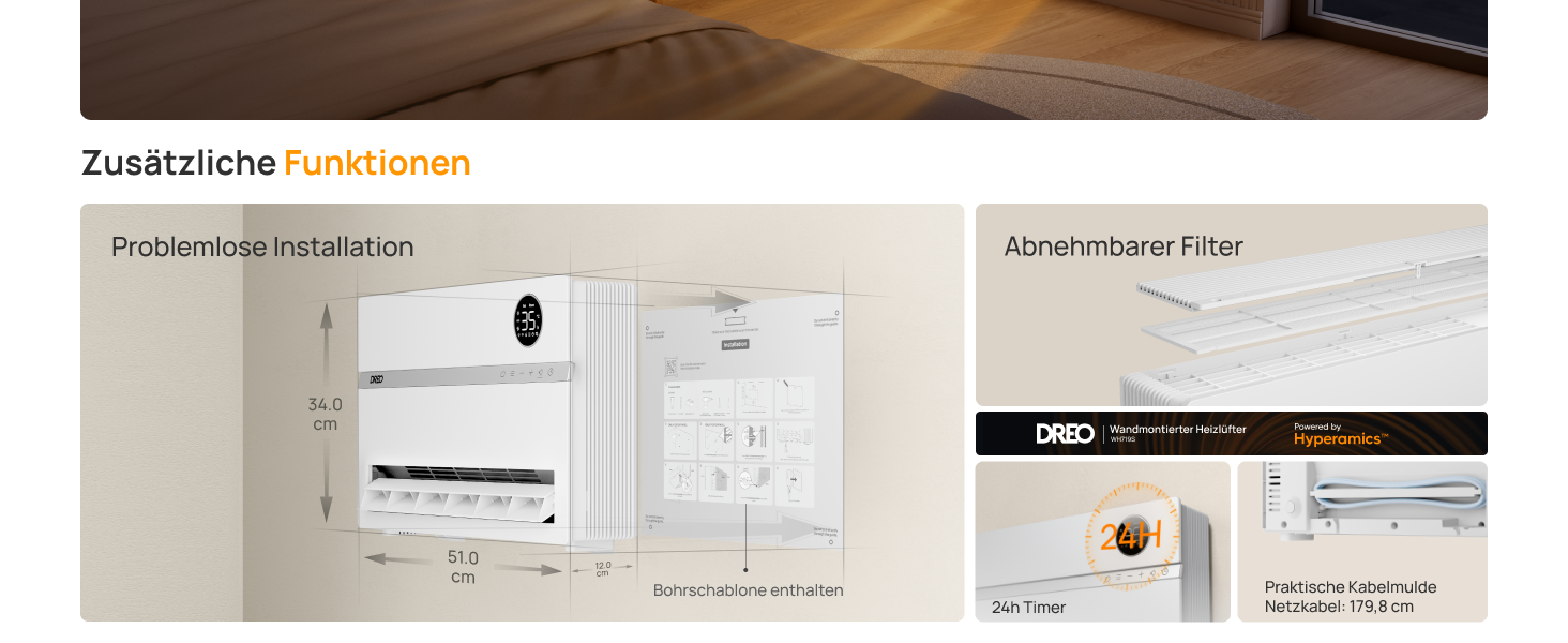 Електричний конвекторний обігрівач Dreo Smart Heizung - 2000W з Wi-Fi, пультом та таймером, PTC кераміка, енергозбереження