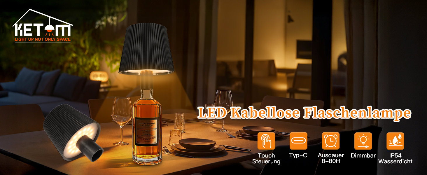 LED настільна лампа бездротова диммируемая, акумуляторна, чорна з USB-C, сенсорна, 3 колірні температури, плавне регулювання, регульована висота, IP54 вологостійка для внутрішнього та зовнішнього використання (чорний (2 шт))