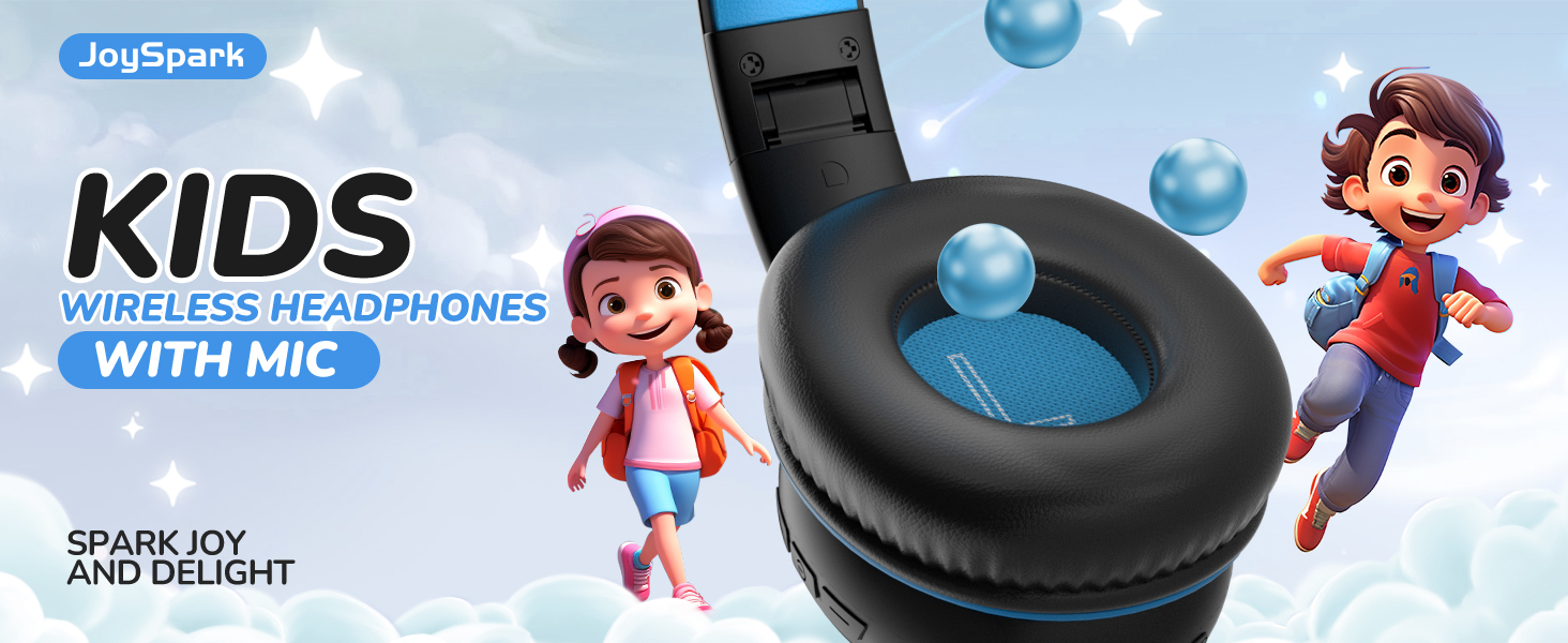 Дитячі Bluetooth навушники JoySpark з мікрофоном, 60 годин роботи, Bluetooth 5.4, Type-C, обмежувач гучності 85/94dB, складні, чорно-синій колір