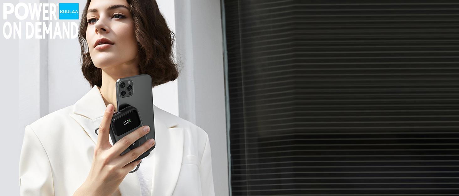 Power Bank Kuulaa для Apple Watch 10000mAh з LCD-дисплеєм та двома кабелями, 22.5W PD, сумісний з iPhone, iPad, Apple Watch 10/9/8/Ultra2/Ultra/SE