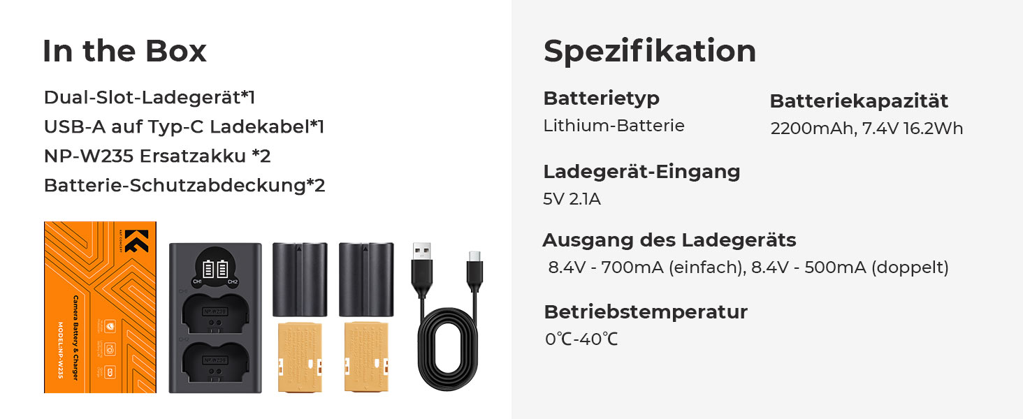 Зарядний пристрій K&F CONCEPT NP-W235 з двома слотами для Fujifilm (2 x 2200mAh)