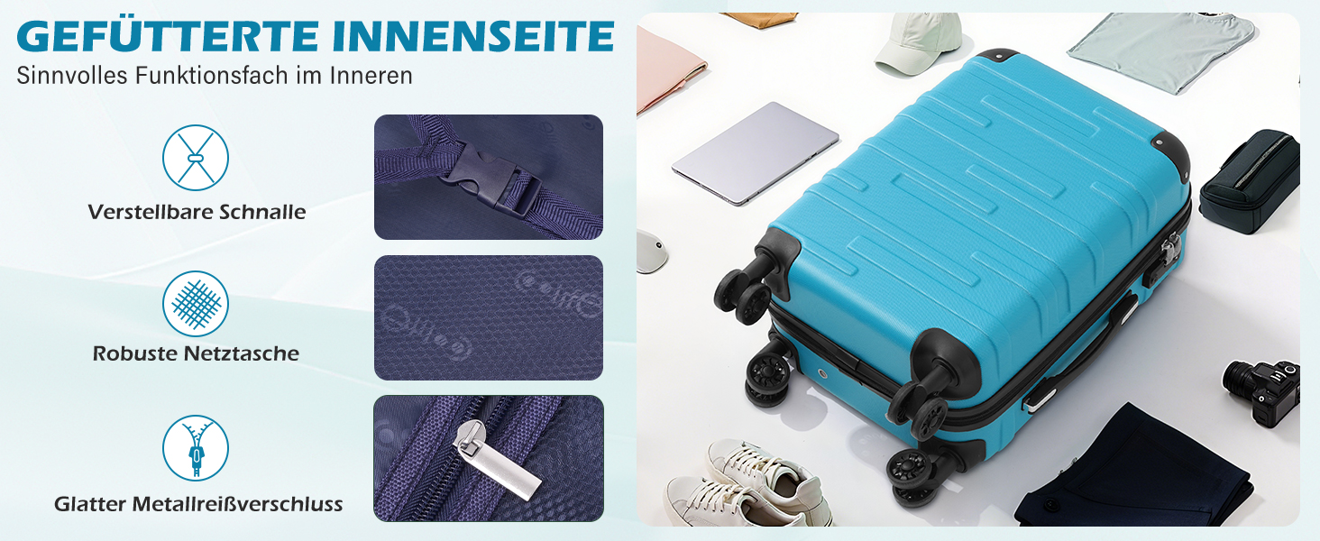 Валіза COOLIFE з ABS пластику, розширювана, з TSA замком та 4 колесами, туркіс-зелена, для ручної поклажі