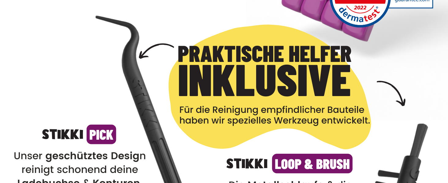 Клейка губка для чищення телефону та навушників STIKKI - професійний набір для чищення з щітками та інструментом для роз'ємів USB-C та Lightning. Чистить важкодоступні місця, сумісний з Airpods, iPhone та іншими пристроями.