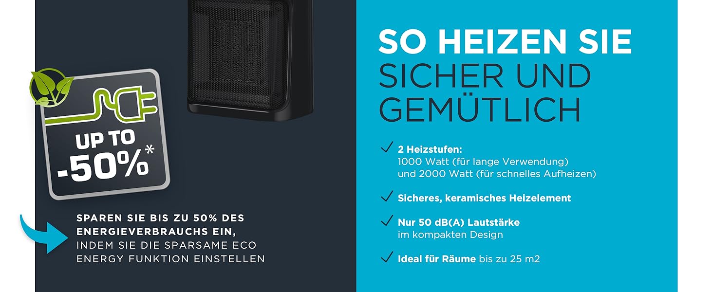 Обігрівач Rowenta Instant Comfort Compact 2000: компактний, з термостатом, 2 режими, чорний (SO2350F0), клас енергоефективності A+++