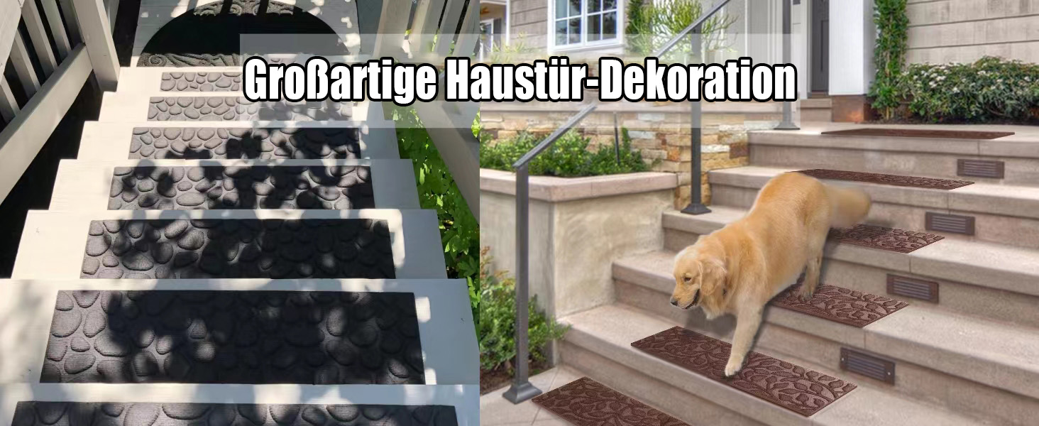 Гумові килимки на сходи AuCUDA 6 шт, 76x22 см, зовнішні, антиковзкі, стійкі до погодних умов, сірі смужки