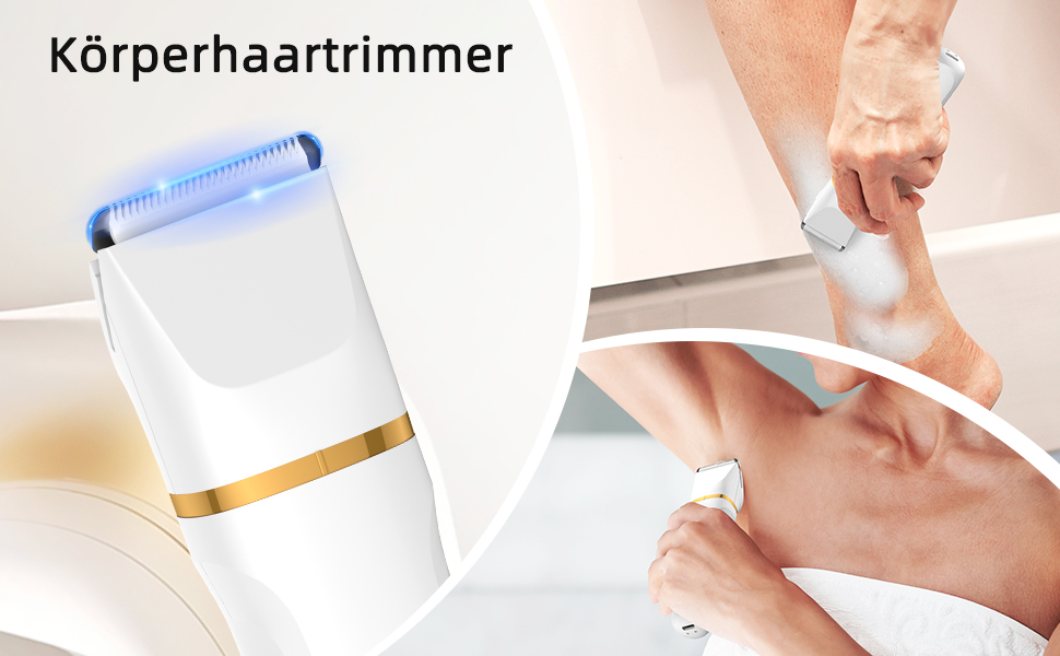 Електричний жіночий епілятор 2-в-1 для обличчя та тіла, з 2 насадками та гребінцем, водонепроникний (IPX7), білий