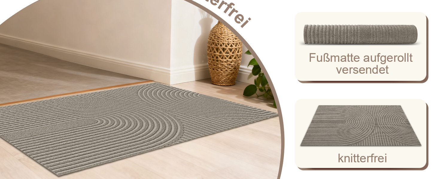 Килимок примічний та вуличний FEOMOS 80x120 см, протиковзний вологопоглинаючий килим для вхідних дверей, коридору, балкона та кухні, бежевий, придатний для прання