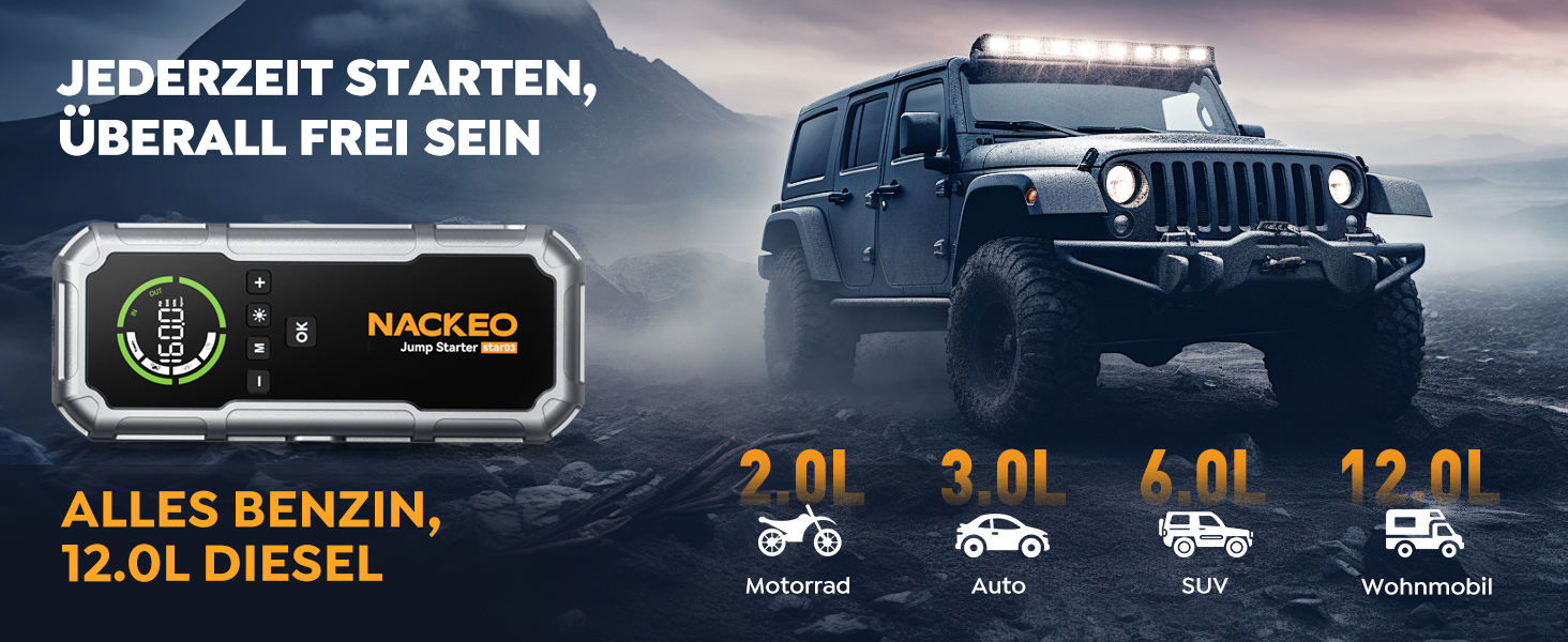 Портативний зарядний пристрій Starthilfe 8000A з компресором 160PSI, 12V для автомобілів, 20000mAh, LED-ліхтар 600 Lumen, LCD-дисплей, сріблястий