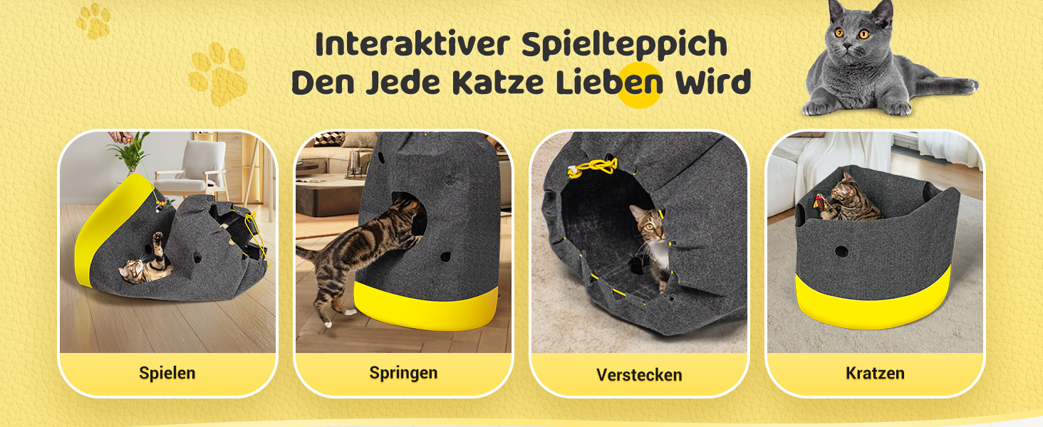 Килимок-іграшка для котів з тунелем, інтерактивна іграшка-центр активностей, розвиваюча іграшка для котів, килимок-іграшка для котів (L)