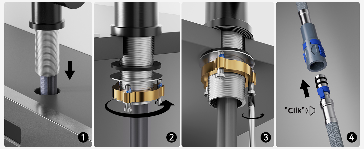 Кран кухонний CECIPA з 3 режимами, висувний, поворотний 360°, з високим виливом, з нержавіючої сталі, чорний