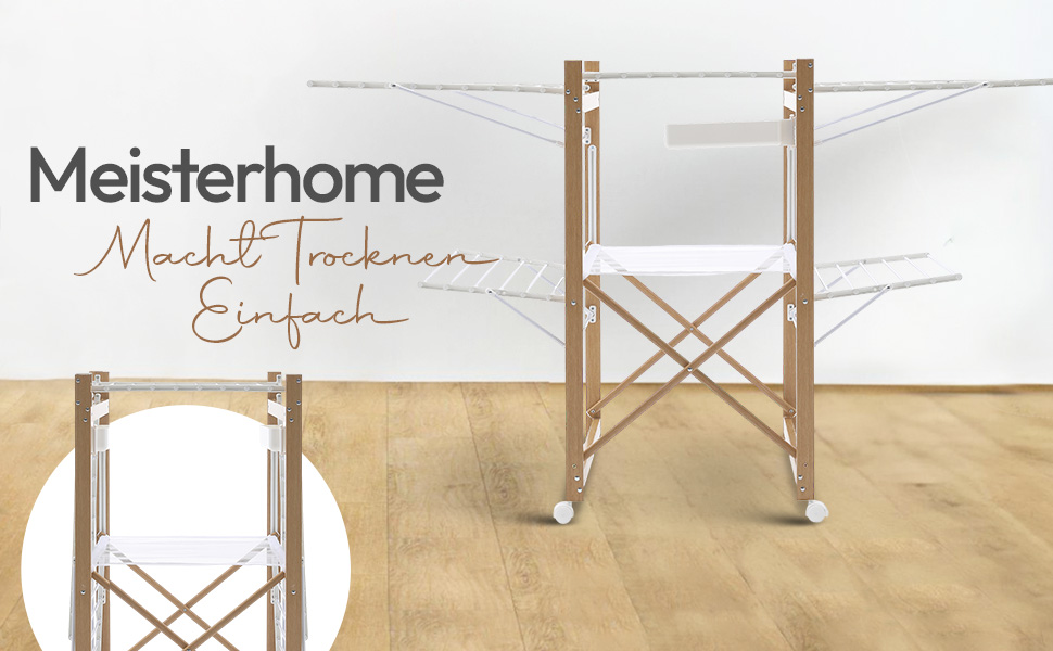 Металева сушарка для білизни Meisterhome® з 30 метрами мотузок, розкривні крила, економія місця, для одягу та рушників - біла