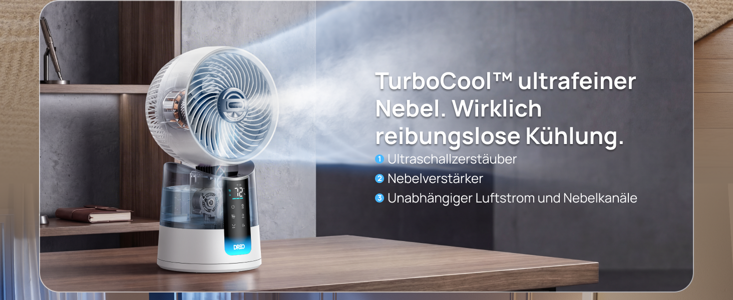 Зволожувач-вентилятор DREO TurboCool 516S: настільний охолоджувач повітря з ультратонким туманом, 3D-осциляцією 150°+30°, RGB-підсвіткою, дистанційним керуванням та підтримкою App, білий