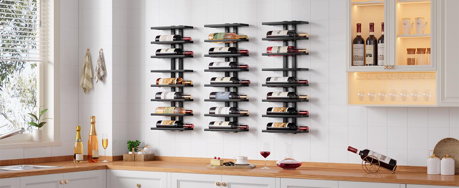 Настінна вітрина для вина FAVOOOSTY з 8 полицями, металева, чорна. Підійде для вітальні, спальні, винного підвалу. 1 комплект