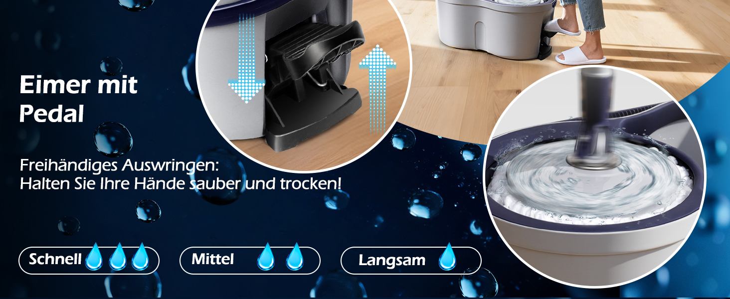 Набір для миття підлоги з відром, мікрофібра, набір мікрофібрових моп-головок, 2 в 1 відро для миття з мопом та педаллю, моп з функцією віджиму для всіх типів підлог. Колір: сірий + темно-синій