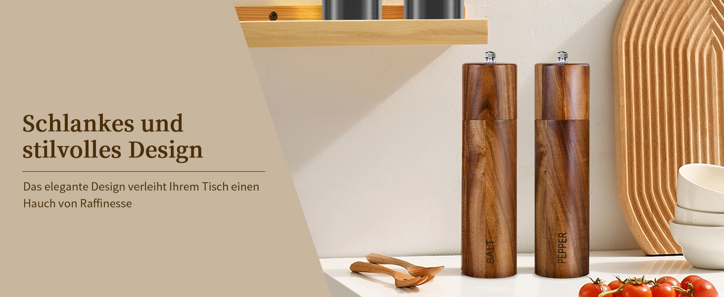 Набір з 2 дерев'яних мельниць для солі та перцю, ручні, 20 см, з регульованим керамічним жорном, для солі та перцю, у подарунковій коробці
