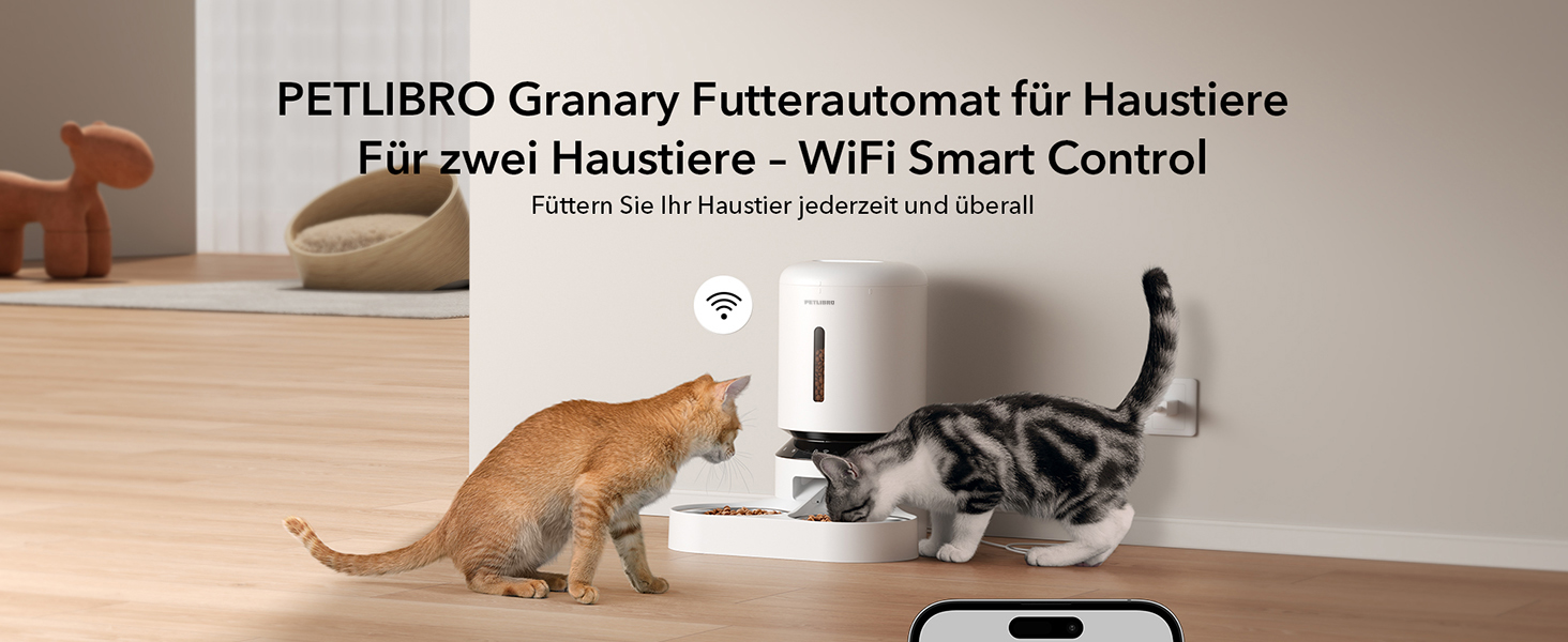 Автоматичний годівниця для котів та собак PETLIBRO 5L з Wi-Fi та мобільним додатком, датчиком низького рівня корму, 1-10 прийомів їжі на день, білий