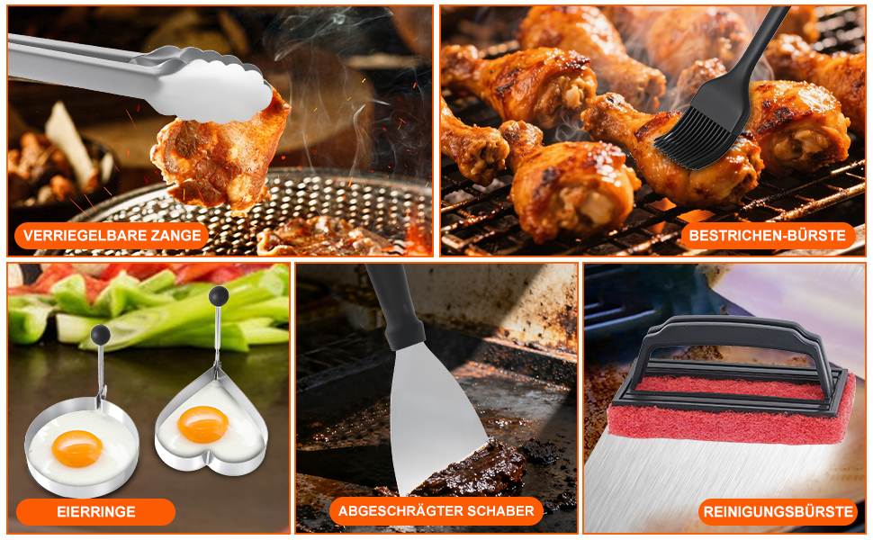 Набір аксесуарів для грилю JUAUO 27TLG: Тепаньякі, прес для бургерів, щипці, сумка, нержавіюча сталь (27 шт.)