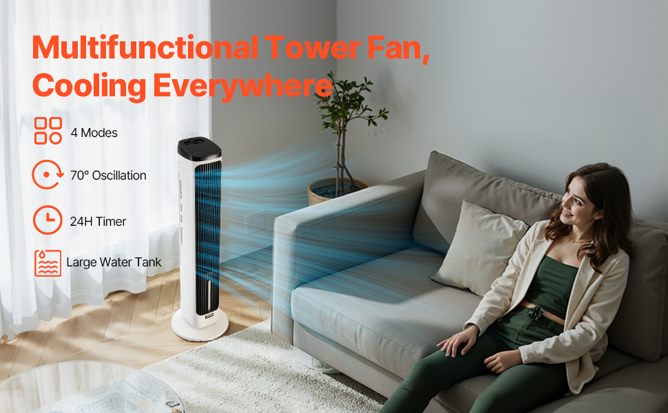 Турбовентилятор VEVOR: 7,1 м/с, тихий, з осциляцією 70°, 9 режимів, 4 моди, таймер 24 год, пульт, для дому, офісу, спальні