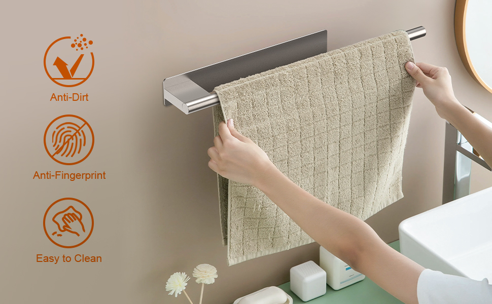 Тримач для рушників Ibergrif M34453A без свердління, 39 см, нержавіюча сталь 304, самоклеючий, срібний (39 x 6 x 4 см)