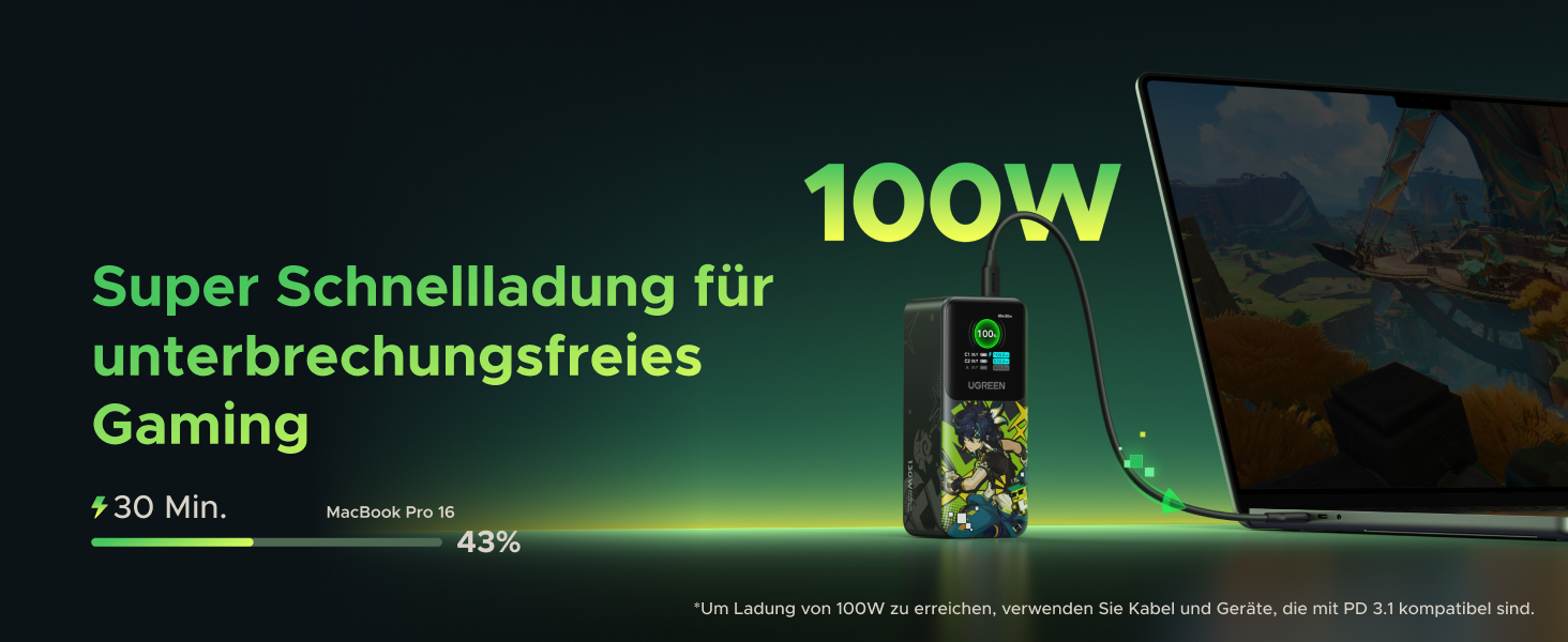 Powerbank UGREEN Nexode 20000mAh 130W з USB-C PD 3.0, цифровим дисплеєм, сумісний з iPhone, Galaxy, MacBook, Dell