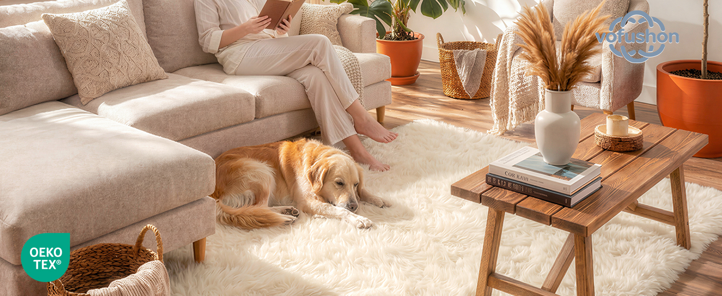 Килим круглий 100 см, миючий, антиковзний, з високим ворсом, для дитячої кімнати, м'який, пухнастий, кремовий колір