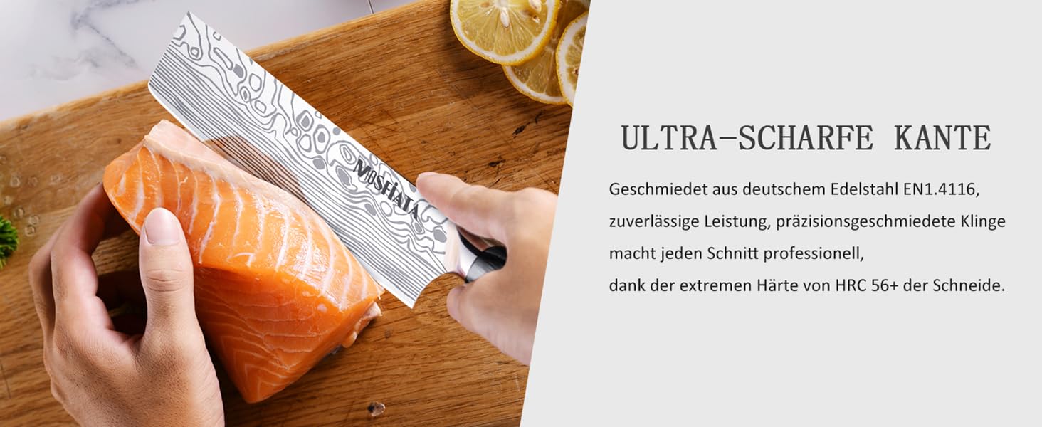 Nakiri ніж MOSFiATA для овочів та м'яса, універсальний кухонний ніж з німецької нержавіючої сталі EN1.4116, з захистом для пальців та леза, у подарунковій коробці